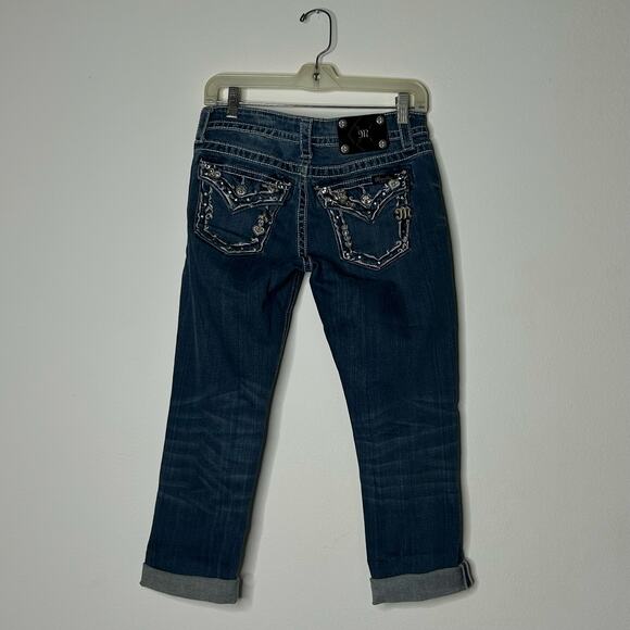 Miss Me Boyfriend‎ Distressed Capri Embellished Jeans Y2K Sz 25W - Picture 10 of 11